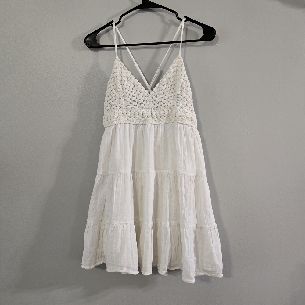 aerie White Cotton Tiered Mini Dress - Picture 2 of 8
